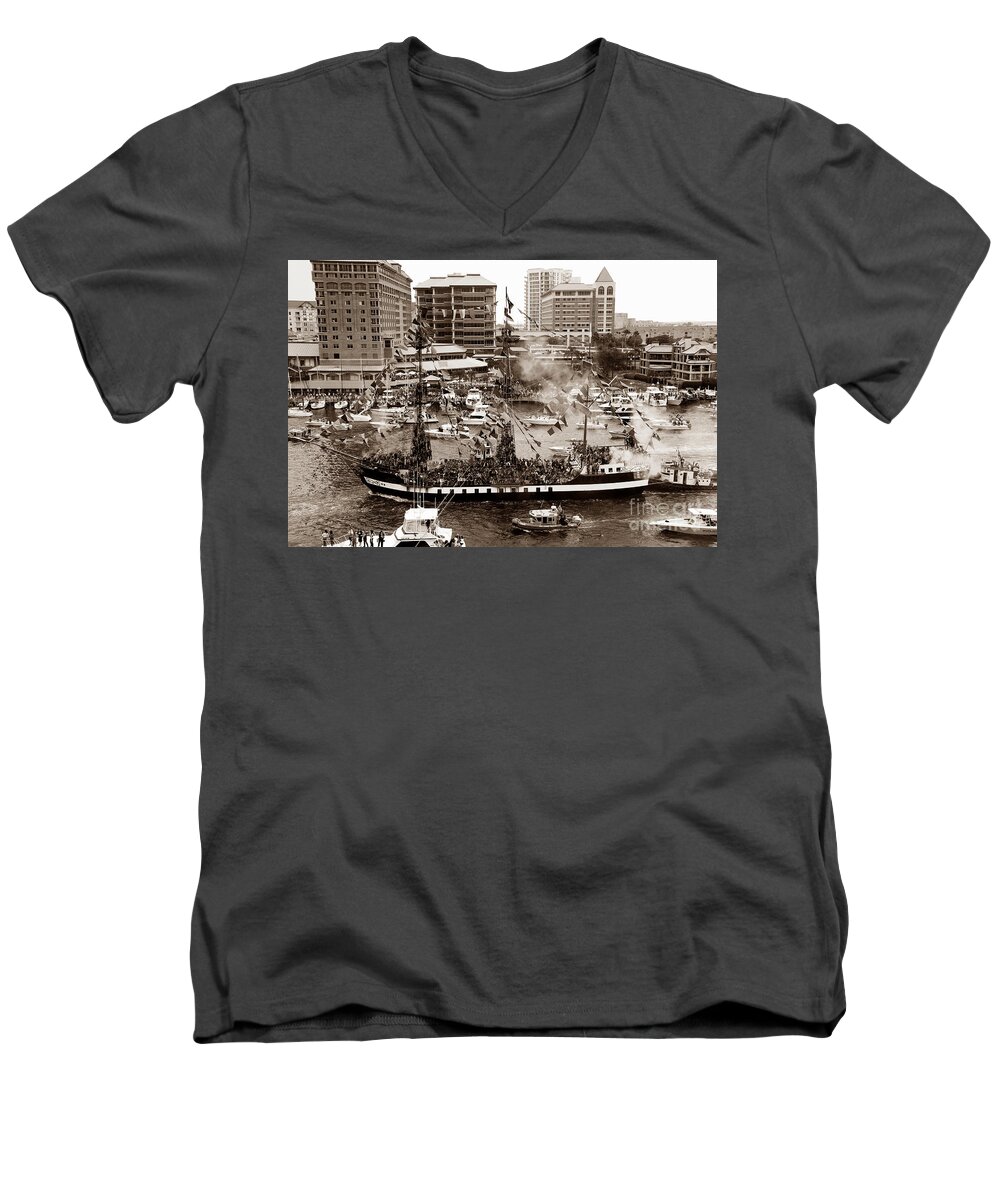 Gasparilla Men's V-Neck T-Shirt featuring the photograph The old crew of Gaspar by David Lee Thompson