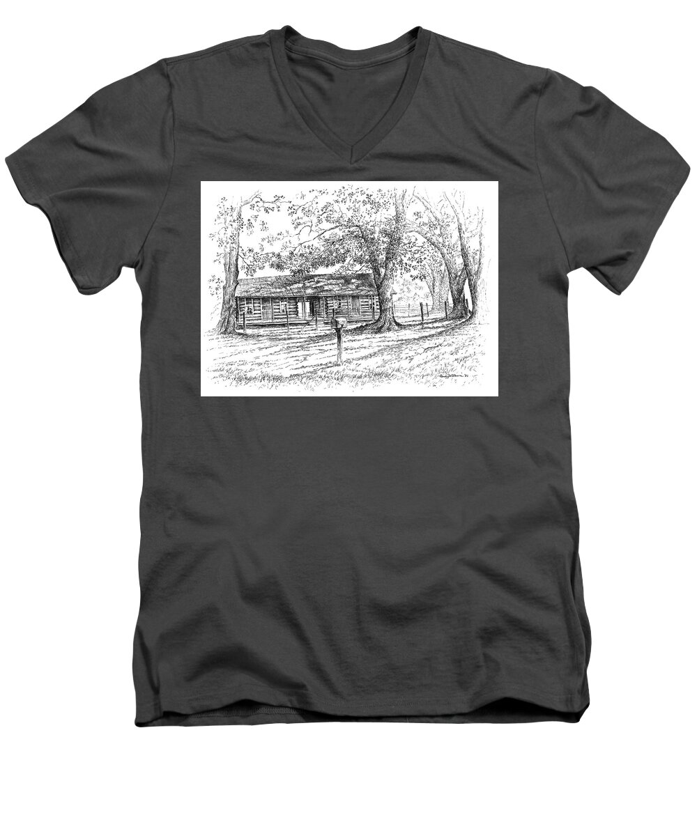 Homeplace Men's V-Neck T-Shirt featuring the drawing The Old Homeplace by Randy Welborn