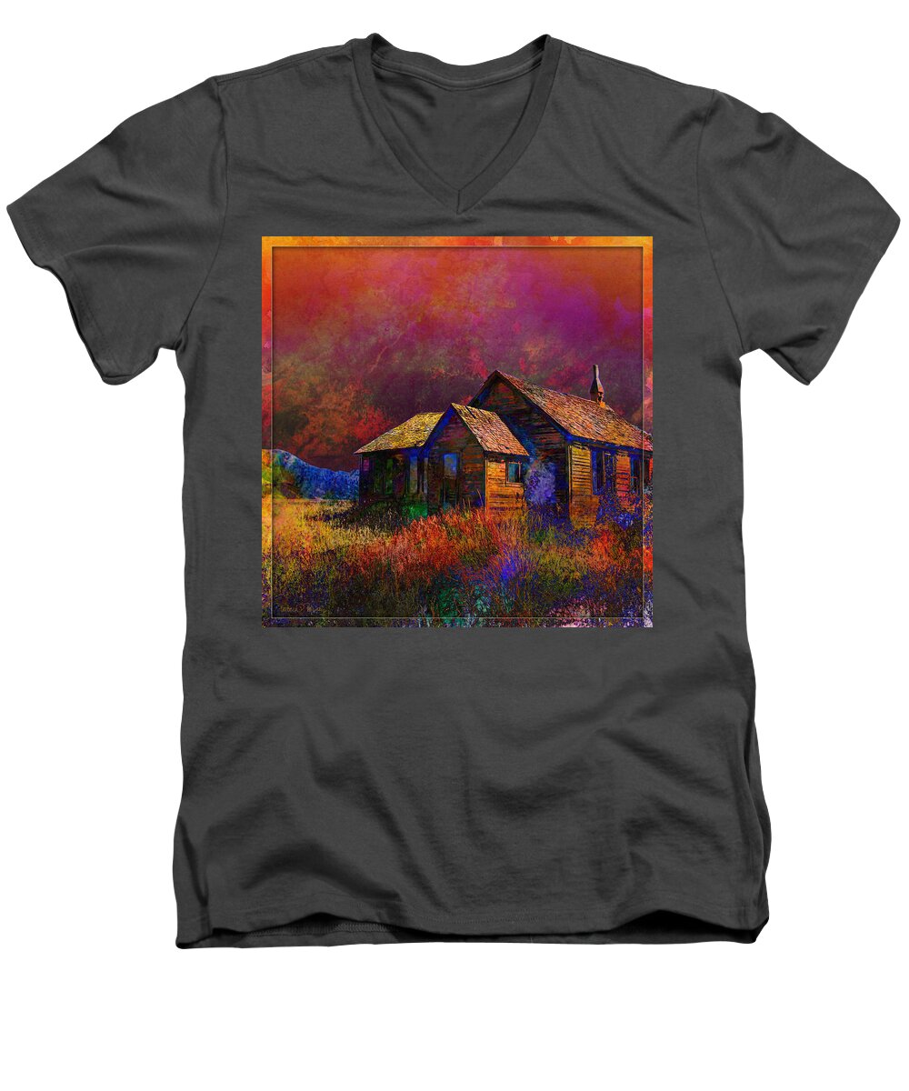 Colors Men's V-Neck T-Shirt featuring the digital art The Old Homestead by Barbara Berney