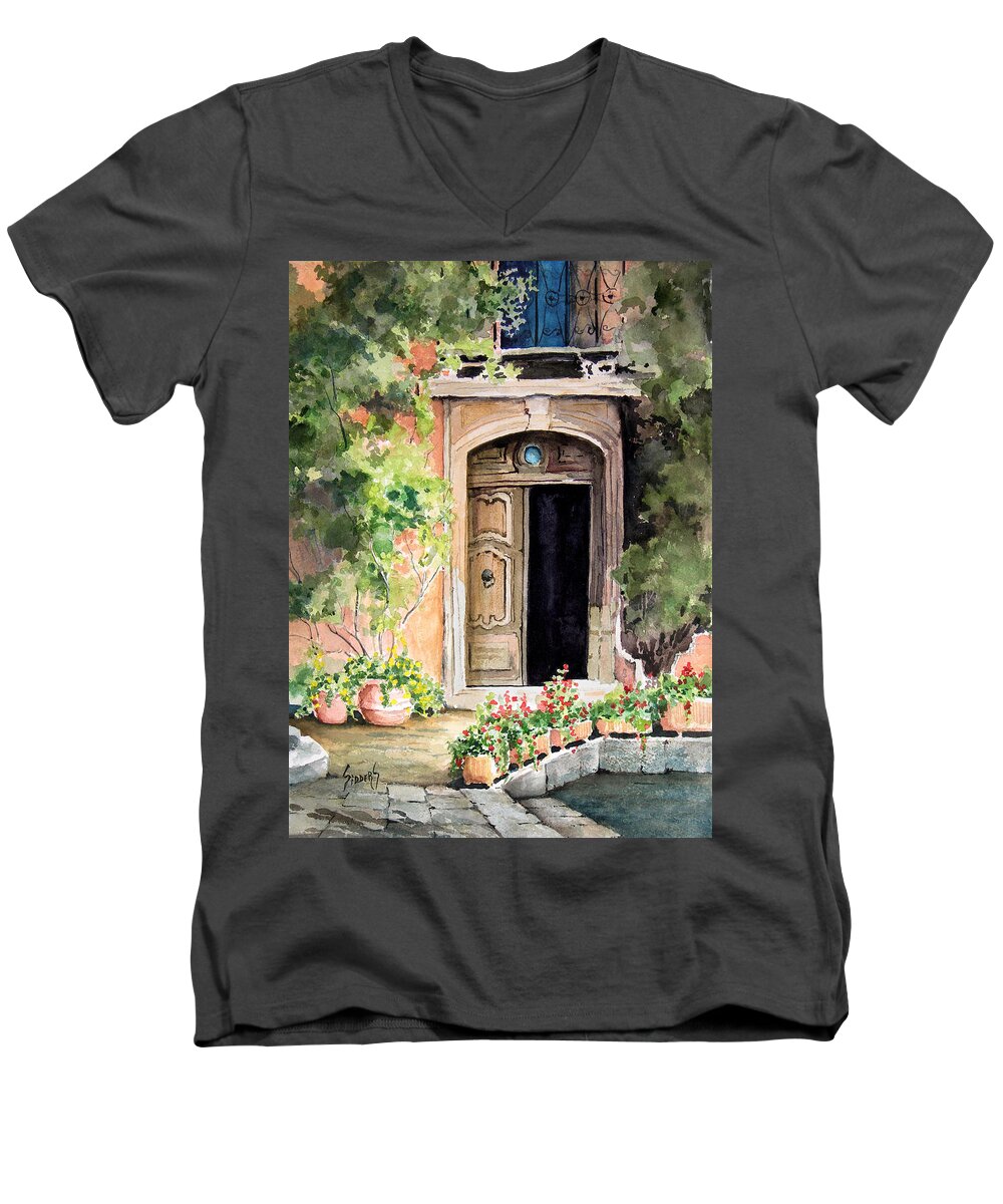 Door Men's V-Neck T-Shirt featuring the painting The Open Door by Sam Sidders