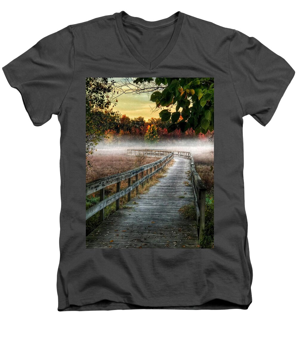 Autumn Men's V-Neck T-Shirt featuring the photograph The Peaceful Path by Jill Love