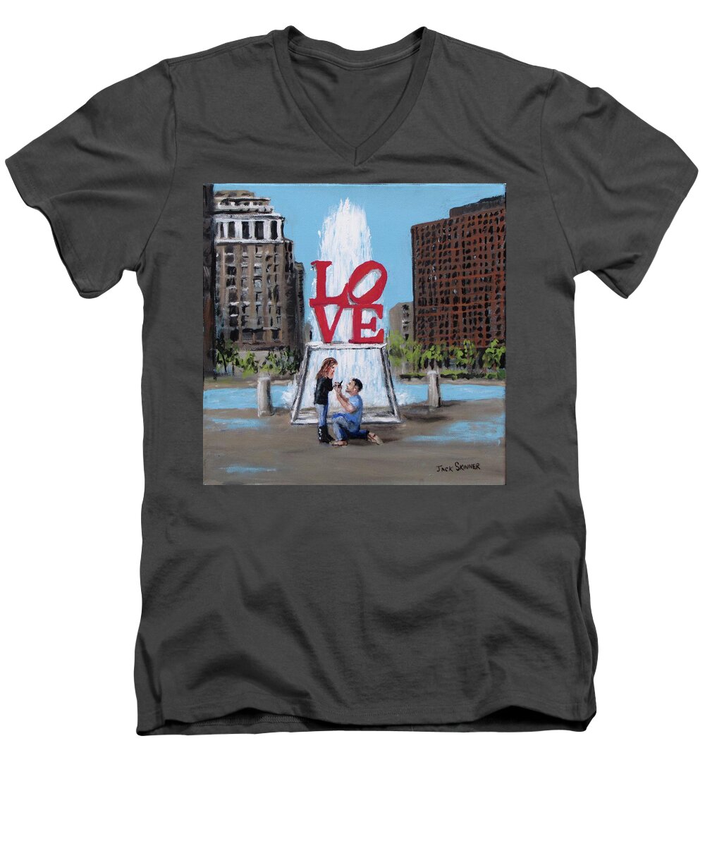 Engagement Men's V-Neck T-Shirt featuring the painting The Proposal by Jack Skinner