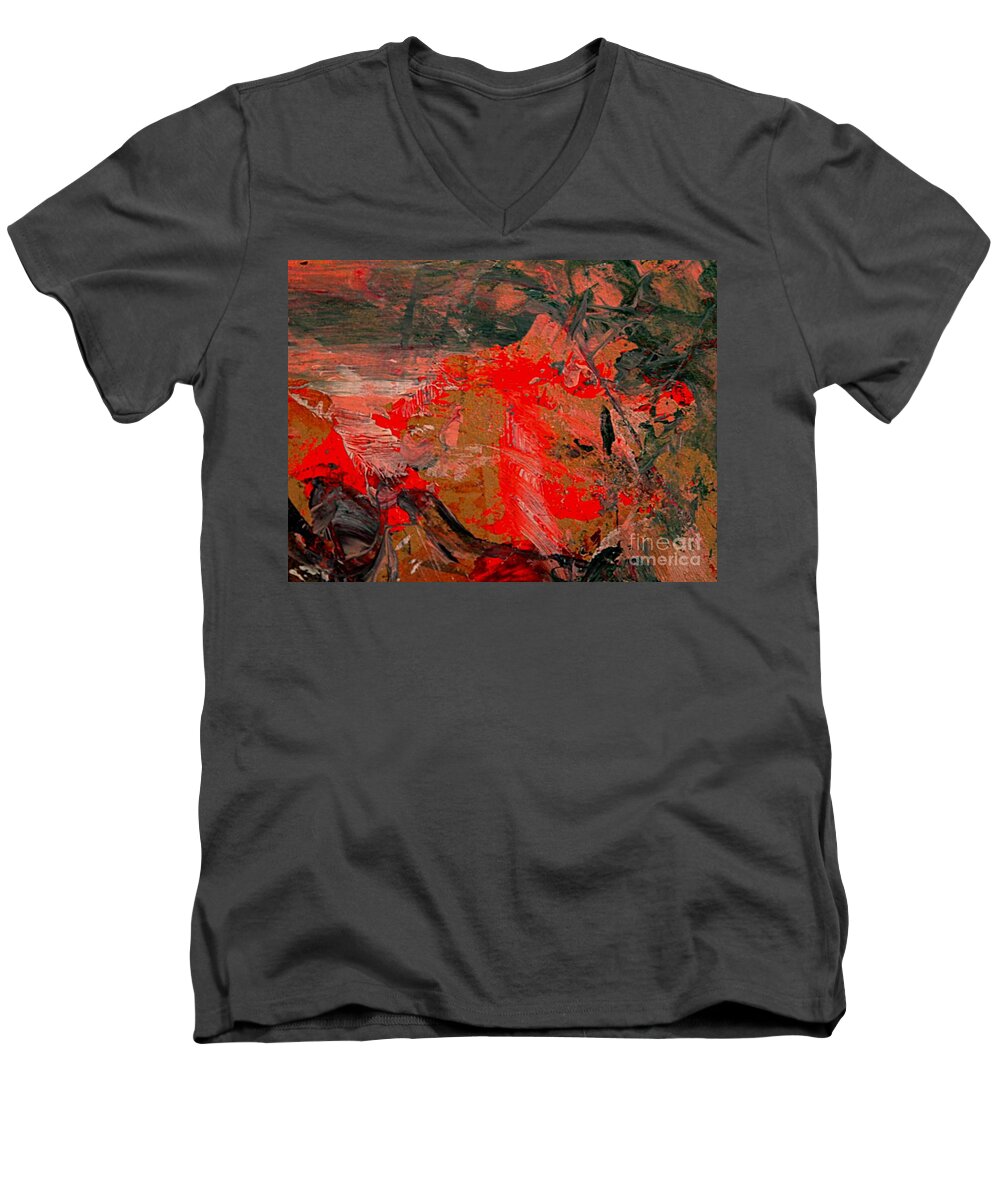 Abstract Acrylic Painting Men's V-Neck T-Shirt featuring the painting The Red Garden by Nancy Kane Chapman