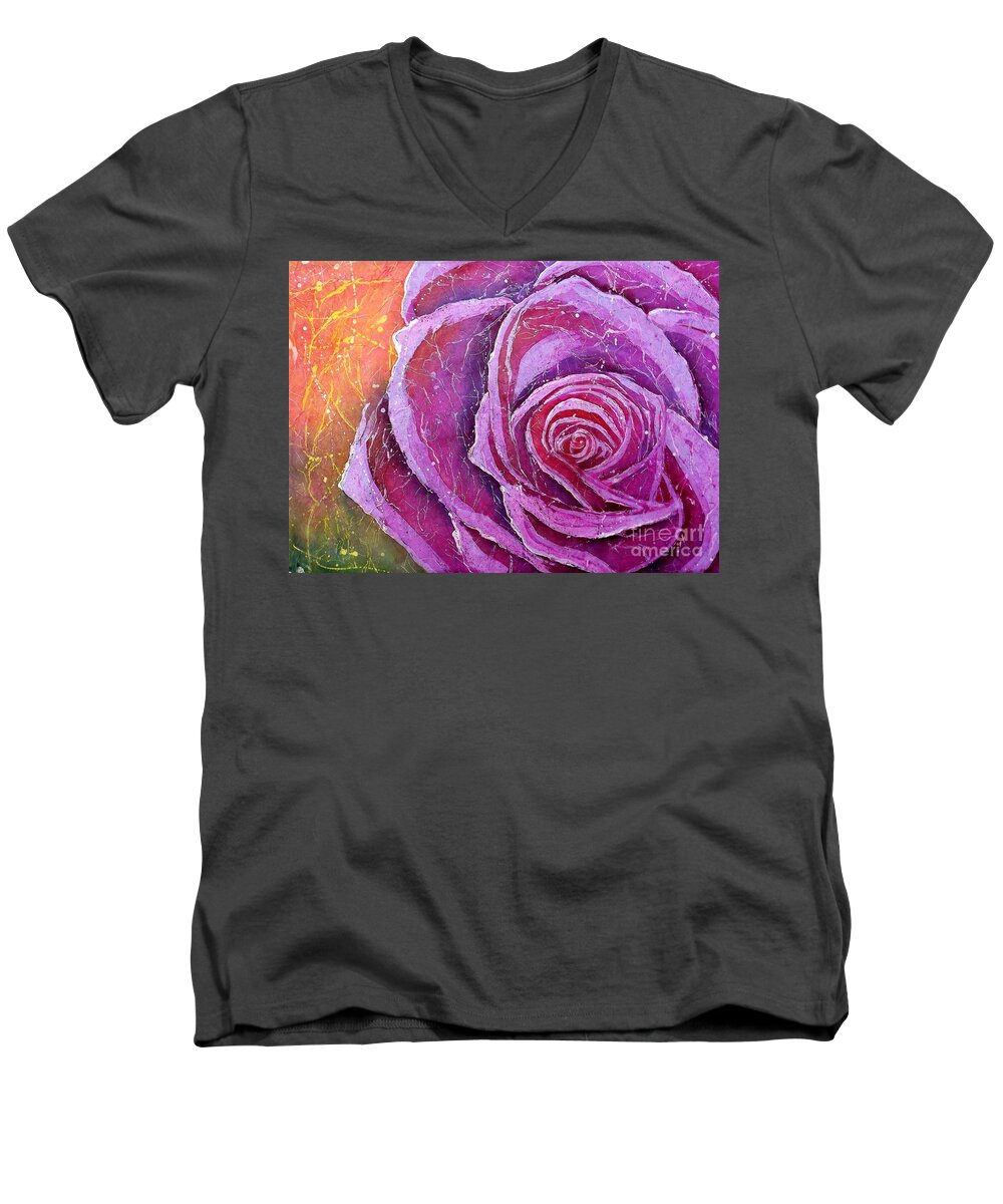 Flower Men's V-Neck T-Shirt featuring the mixed media The Rose by Carol Losinski Naylor