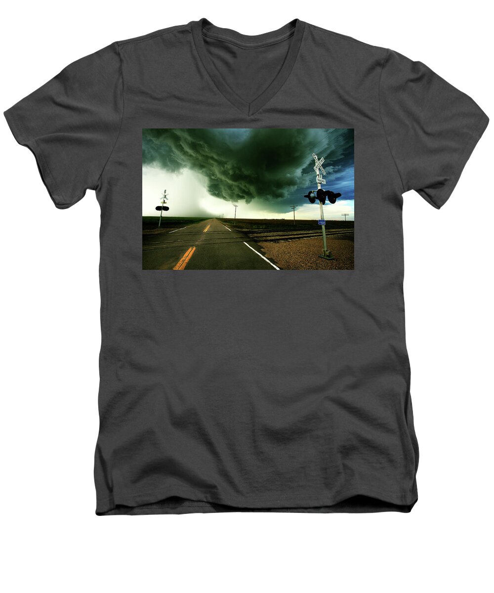 Weather Men's V-Neck T-Shirt featuring the photograph The Rough Road Ahead by Brian Gustafson