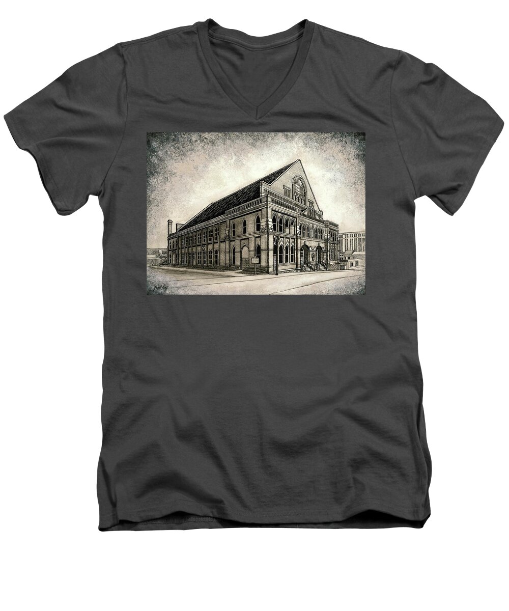 Architecture Men's V-Neck T-Shirt featuring the drawing The Ryman by Janet King