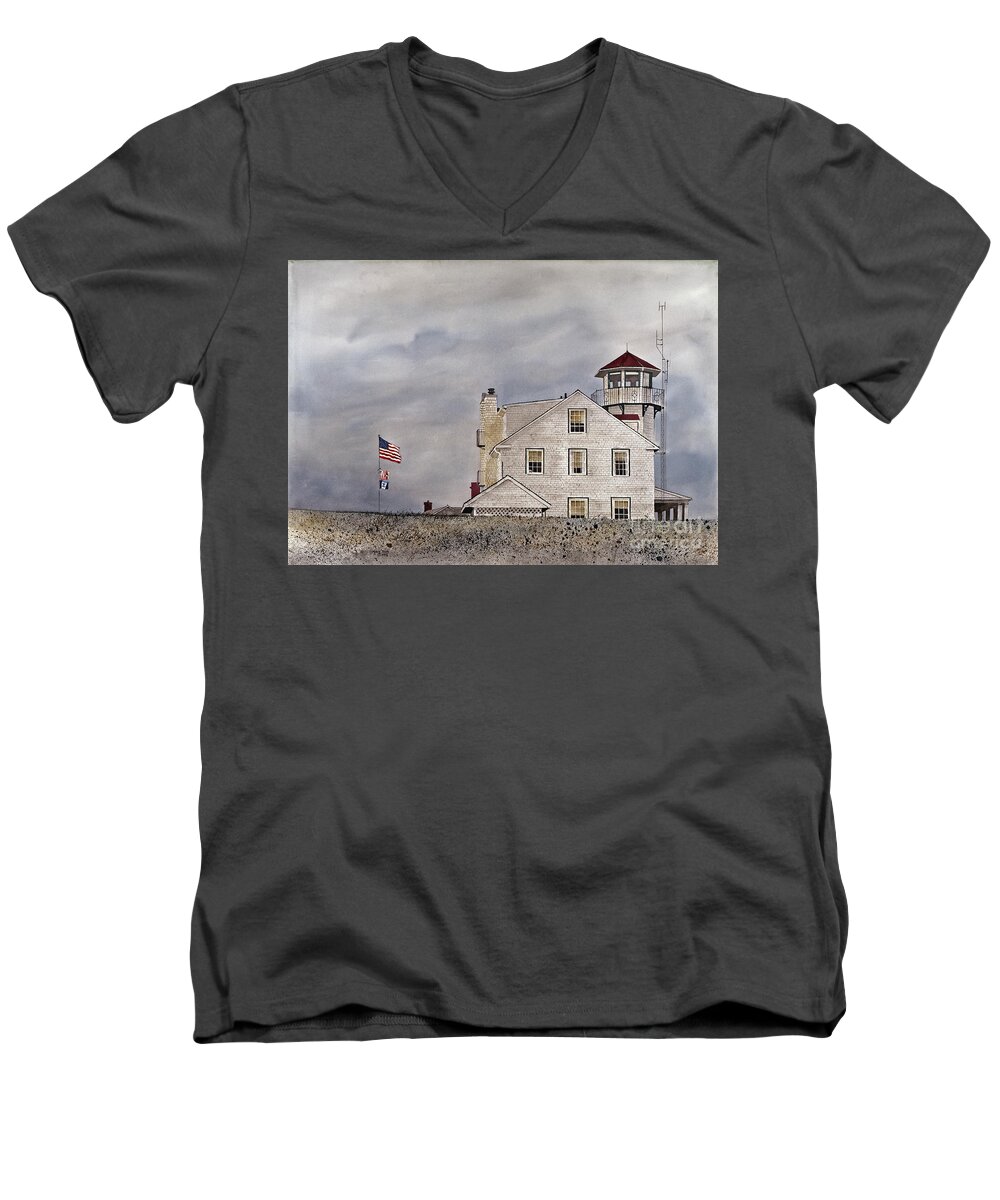 The Coast Guard Station At Point Judith Men's V-Neck T-Shirt featuring the painting The Sentinel by Monte Toon