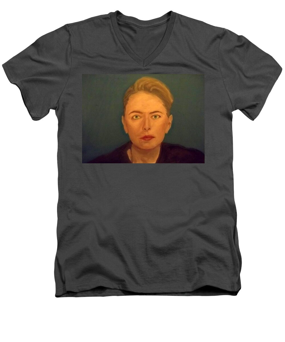 Lady Men's V-Neck T-Shirt featuring the painting The Serious Lady by Peter Gartner