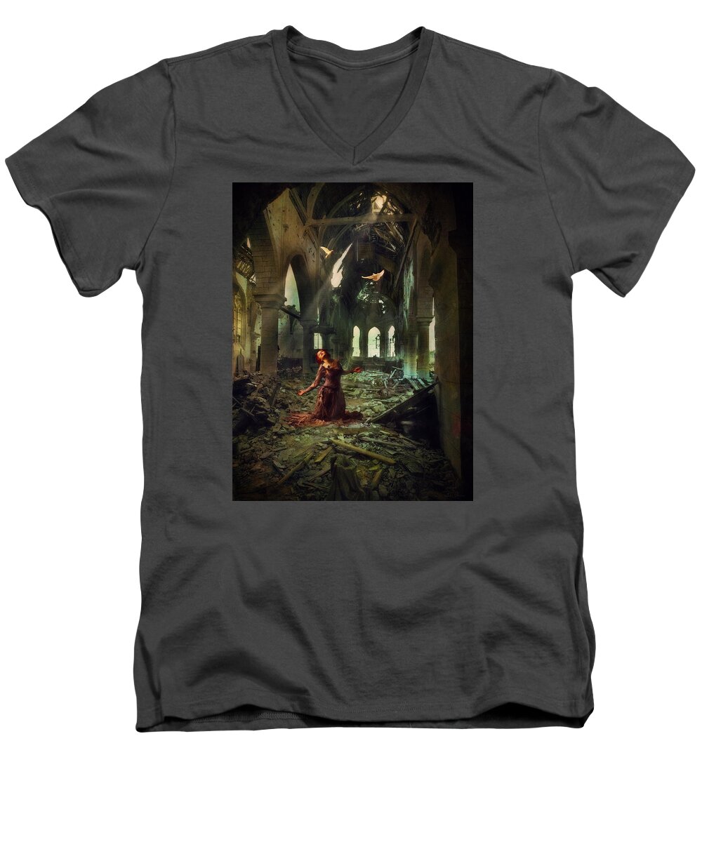 Ruins Men's V-Neck T-Shirt featuring the photograph The Soul Cries Out by John Rivera