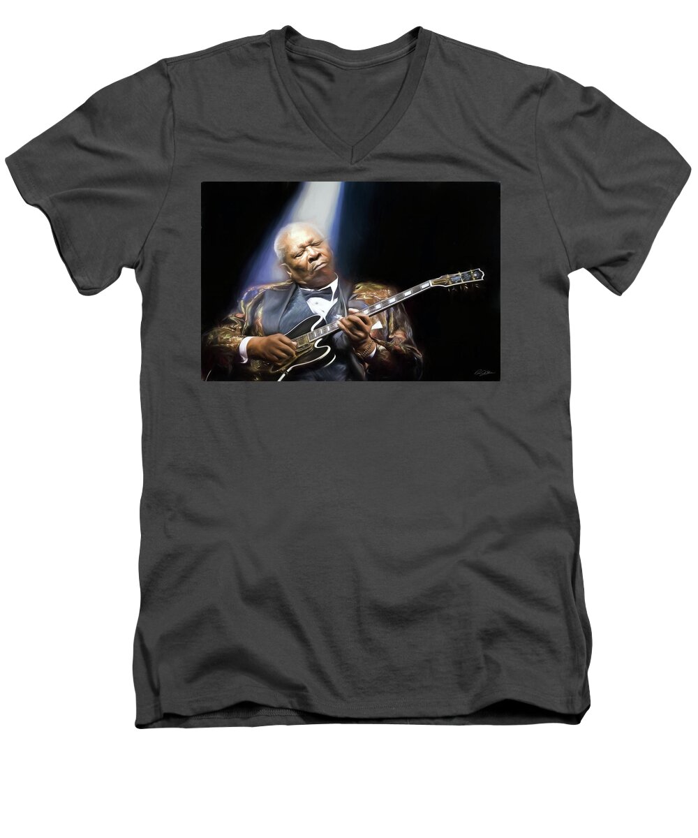 Bb King Men's V-Neck T-Shirt featuring the digital art The Thrill Is Gone by Peter Chilelli