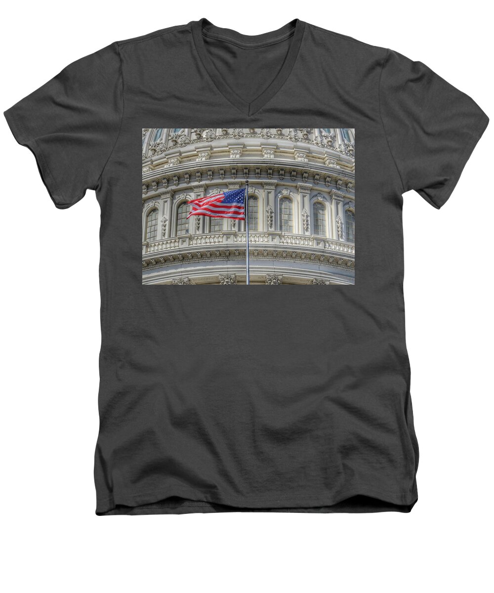 Capitol Men's V-Neck T-Shirt featuring the photograph The US Capitol Building - Washington D.C. by Marianna Mills