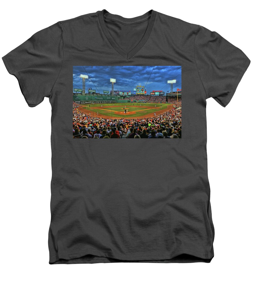 Park Men's V-Neck T-Shirt featuring the photograph The View From Behind Home Plate - Fenway Park by Allen Beatty