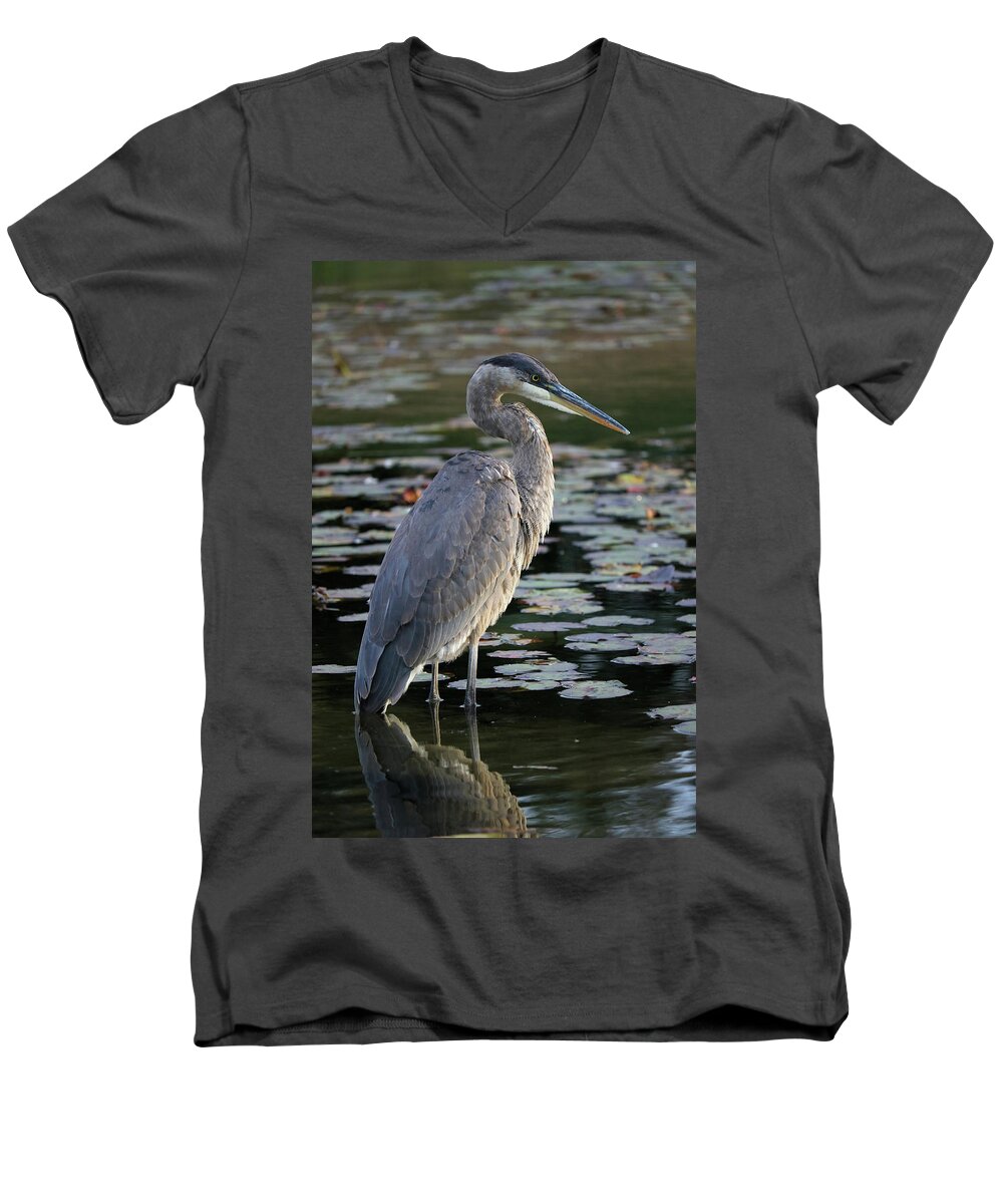Great Blue Heron Men's V-Neck T-Shirt featuring the photograph The Watcher by Doris Potter