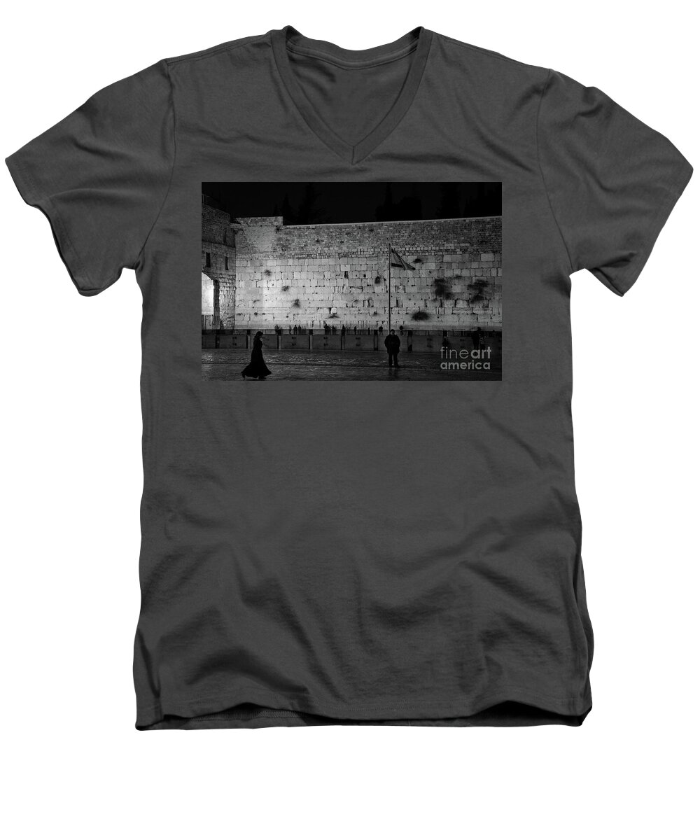 Western Wall Men's V-Neck T-Shirt featuring the photograph The Western Wall, Jerusalem by Perry Rodriguez