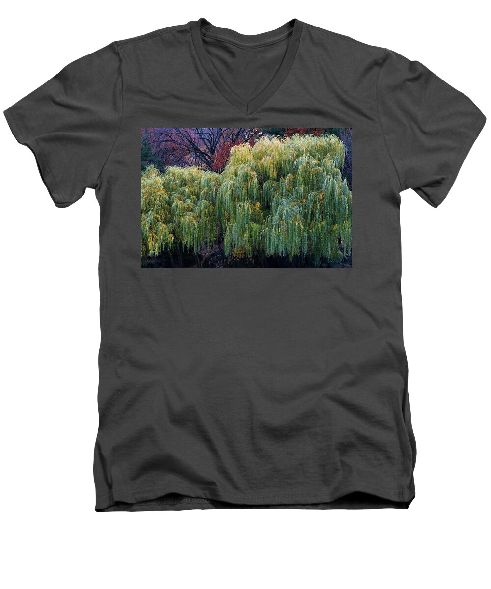 New York City Men's V-Neck T-Shirt featuring the photograph The Willows of Central Park by Lorraine Devon Wilke
