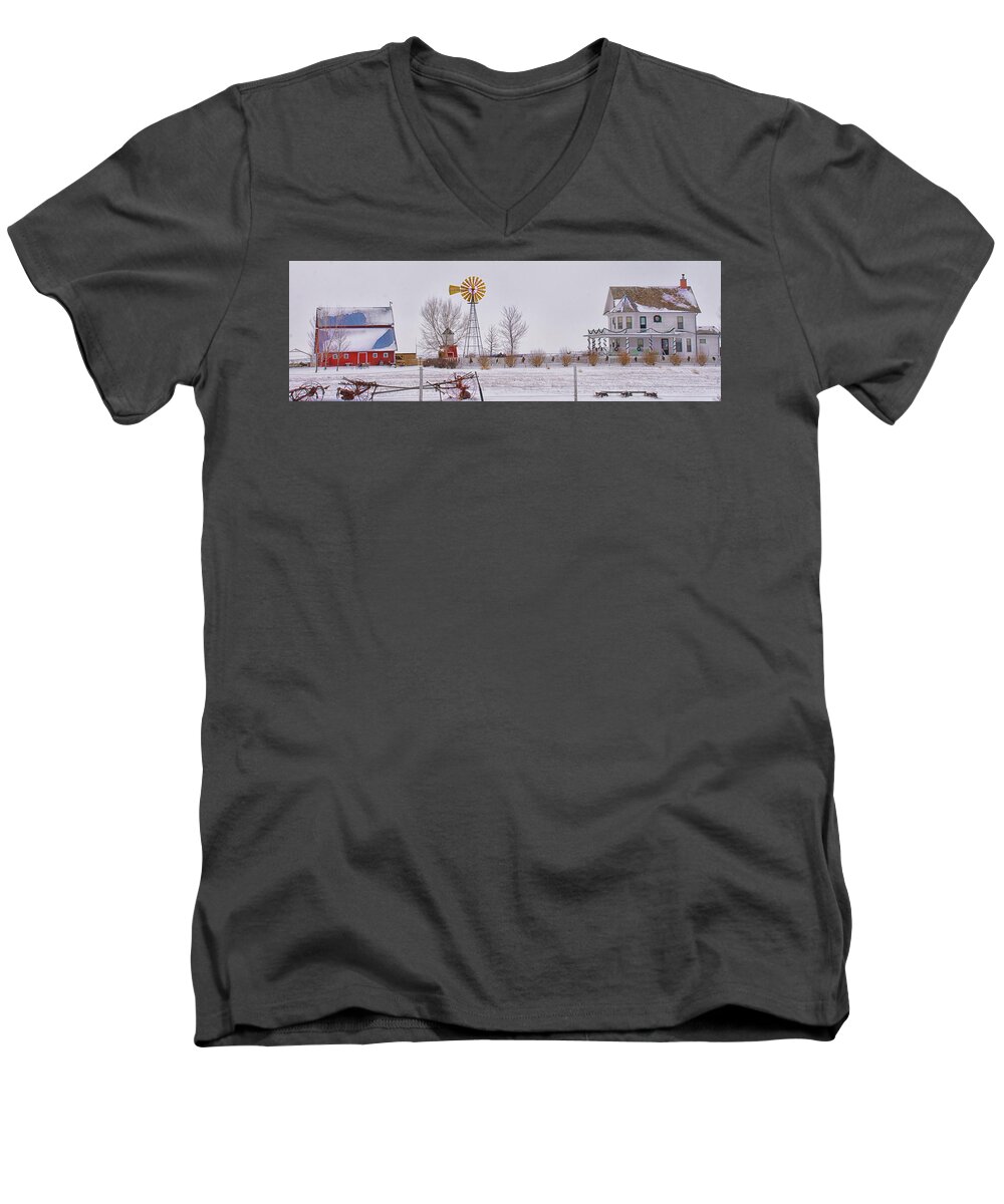 Winter Men's V-Neck T-Shirt featuring the photograph The Winter Farm by Jolynn Reed