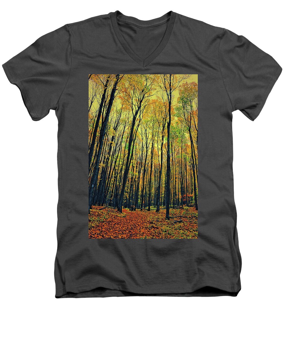 Green Men's V-Neck T-Shirt featuring the photograph The Woods in the North by Michelle Calkins