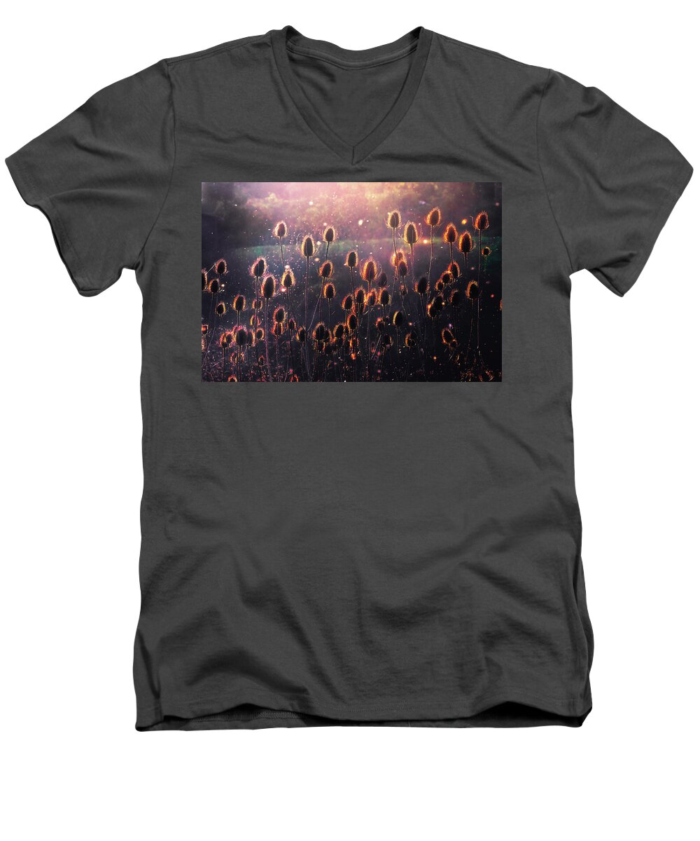 Thistles Men's V-Neck T-Shirt featuring the photograph Thistles by Mikel Martinez de Osaba
