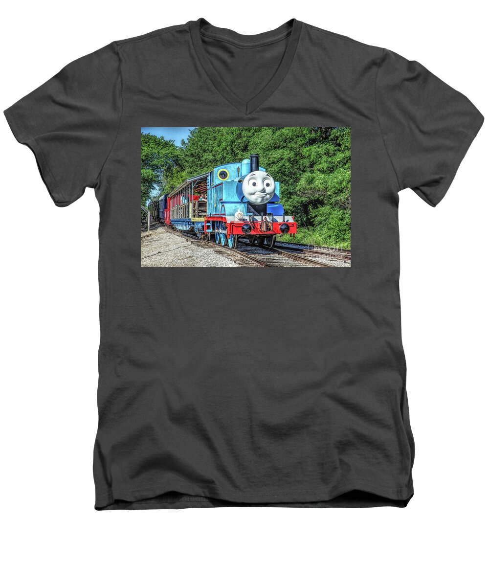 Thomas Men's V-Neck T-Shirt featuring the photograph Thomas the Tank Engine by Lynn Sprowl
