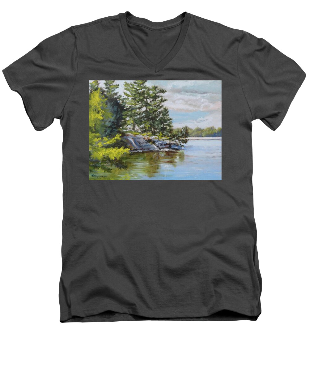St. Lawrence Men's V-Neck T-Shirt featuring the painting Thousand Islands by Richard De Wolfe