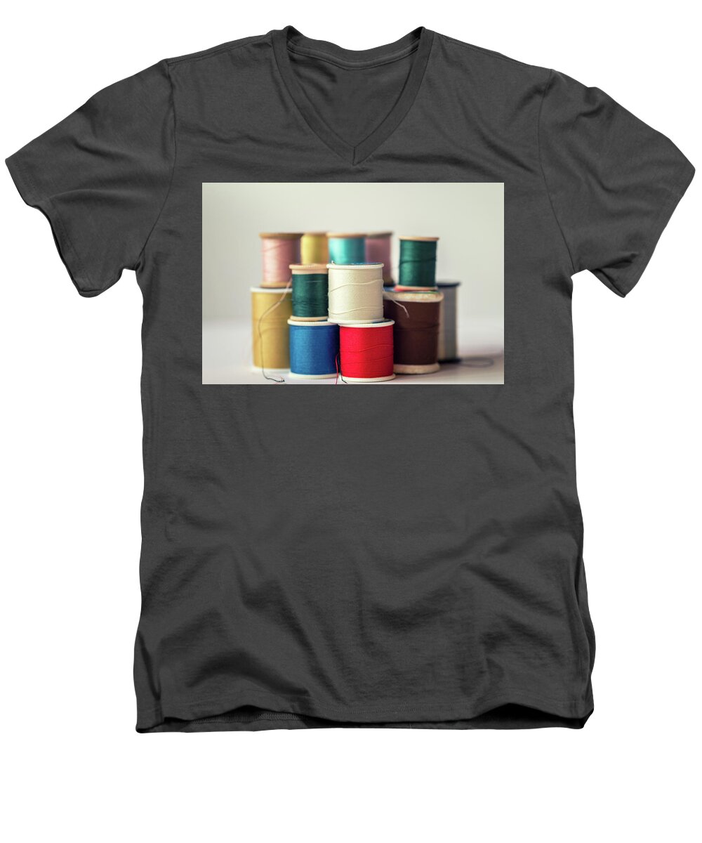 Sewing Thread Men's V-Neck T-Shirt featuring the photograph Thread #1 by Joseph S Giacalone