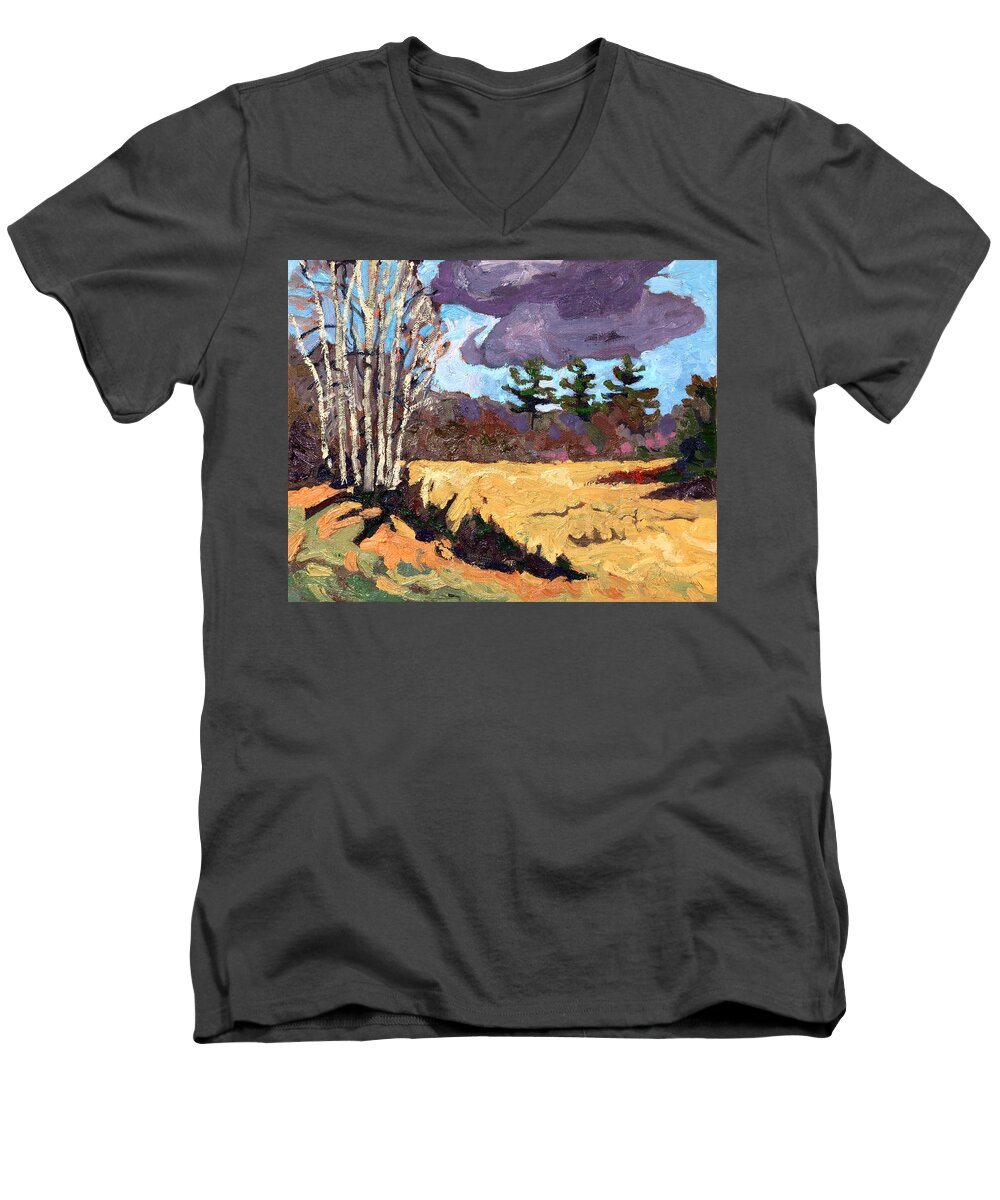 Spring Men's V-Neck T-Shirt featuring the painting Three by Phil Chadwick