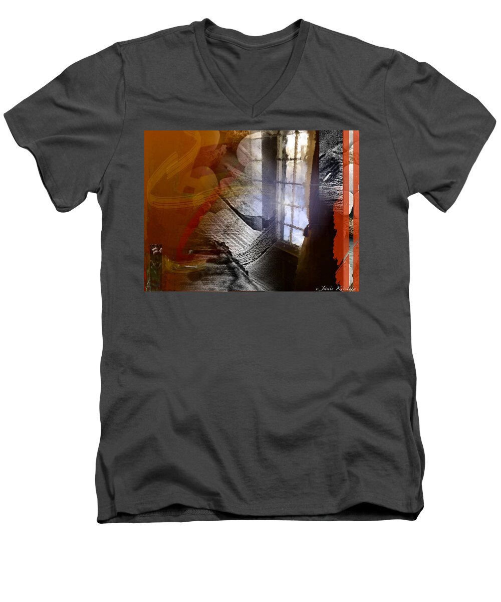 Abstract Men's V-Neck T-Shirt featuring the mixed media Through a Window 4 by Janis Kirstein