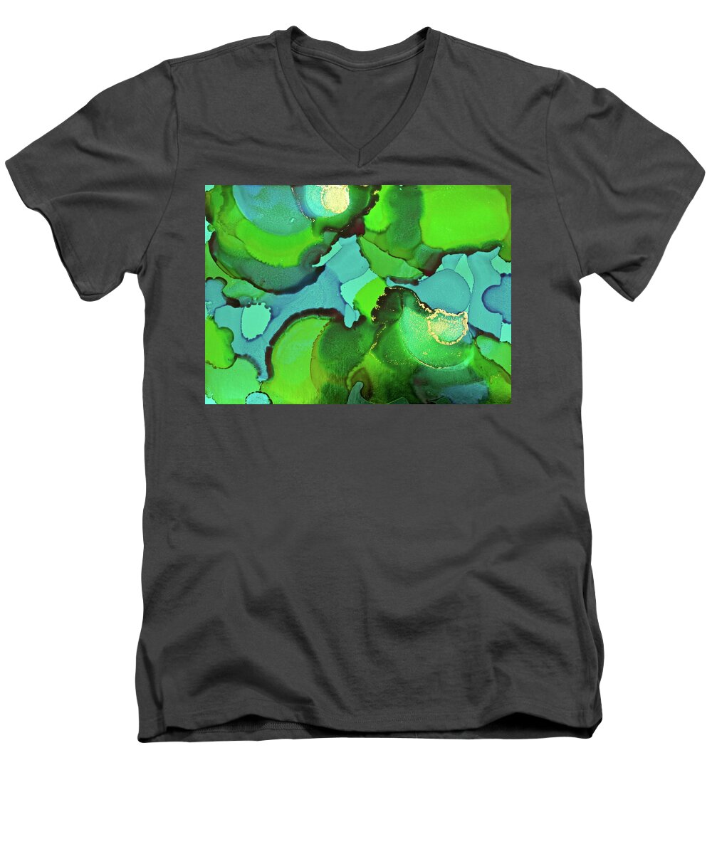Alcohol Inks Men's V-Neck T-Shirt featuring the painting Through the Waters by Michele Myers
