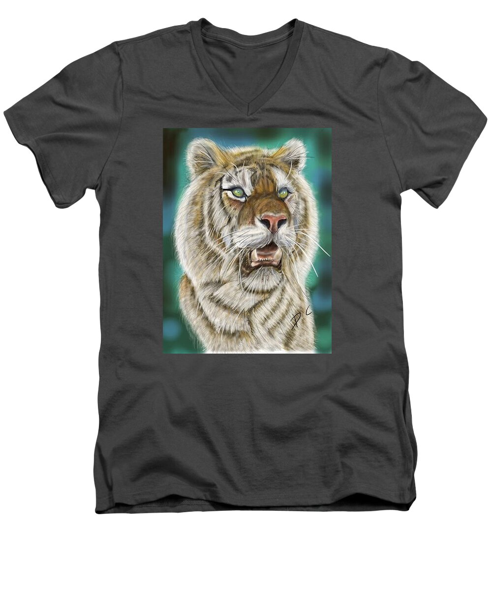 Tiger Men's V-Neck T-Shirt featuring the digital art Tiger by Darren Cannell
