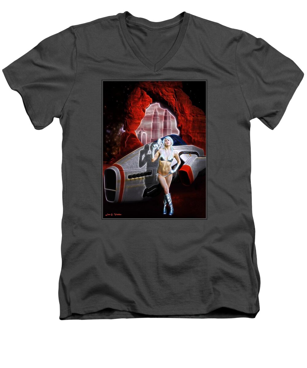 Fantasy Men's V-Neck T-Shirt featuring the painting Time And Space Portal by Jon Volden
