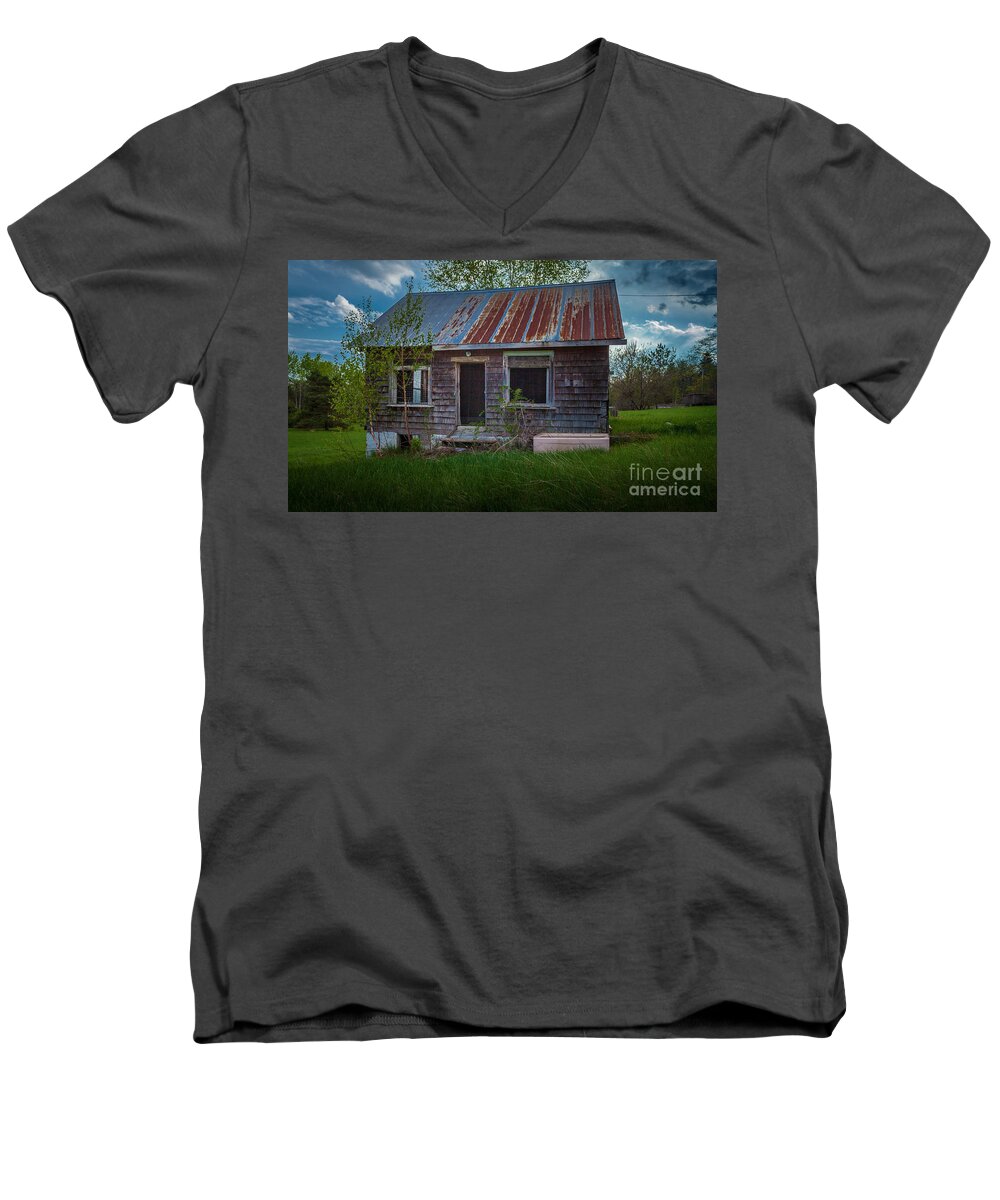Abandoned Men's V-Neck T-Shirt featuring the photograph Tiny Farmhouse by Roger Monahan