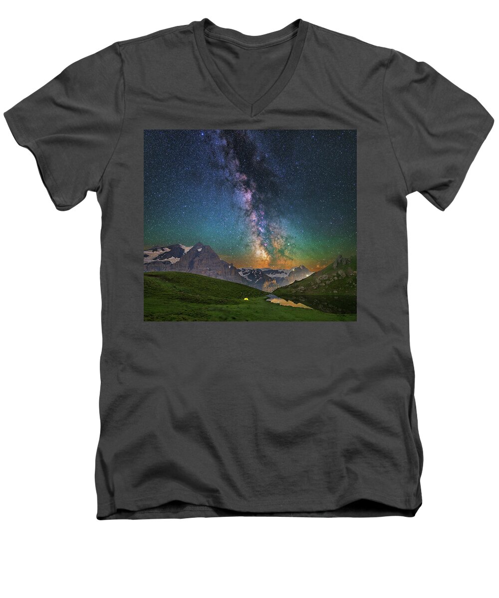 Mountains Men's V-Neck T-Shirt featuring the photograph Tiny by Ralf Rohner
