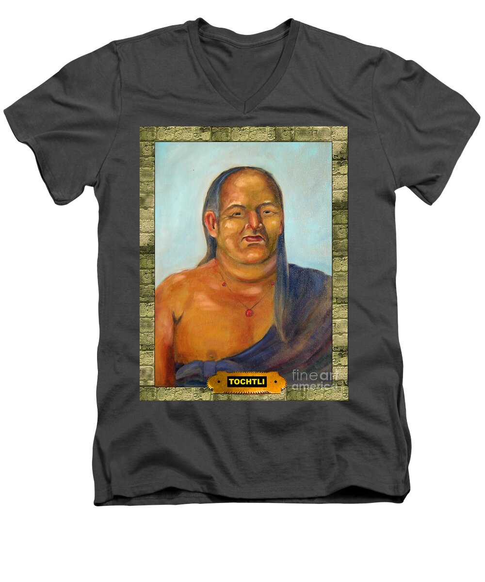 Tochtli Men's V-Neck T-Shirt featuring the painting Tochtli Illustration by Lilibeth Andre