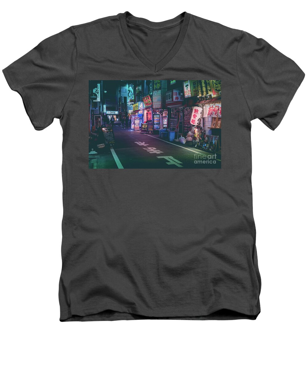 Tokyo Men's V-Neck T-Shirt featuring the photograph Tokyo Side Streets, Japan by Perry Rodriguez
