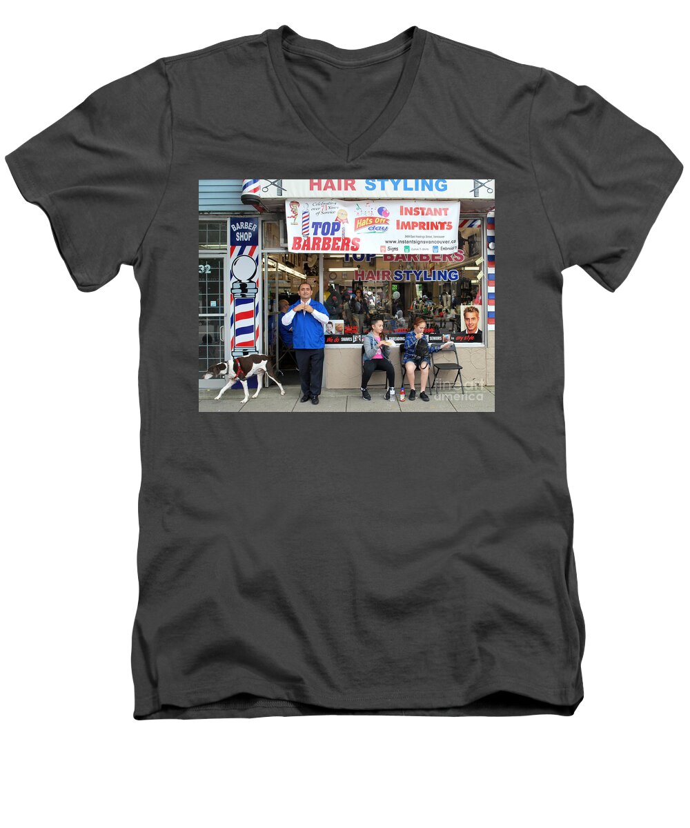 Jim The Barber Men's V-Neck T-Shirt featuring the photograph Top Barbers by Bill Thomson