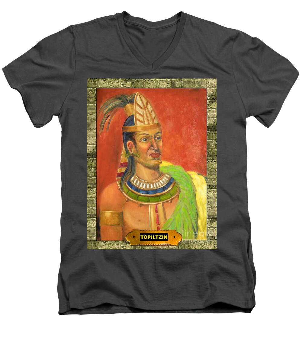 Aztec Men's V-Neck T-Shirt featuring the painting Topiltzin Illustration by Lilibeth Andre