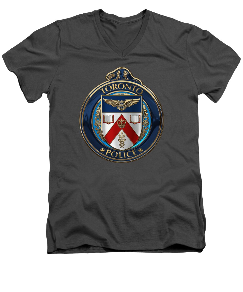 'law Enforcement Insignia & Heraldry' Collection By Serge Averbukh Men's V-Neck T-Shirt featuring the digital art Toronto Police Service - T P S Emblem over Red Velvet by Serge Averbukh