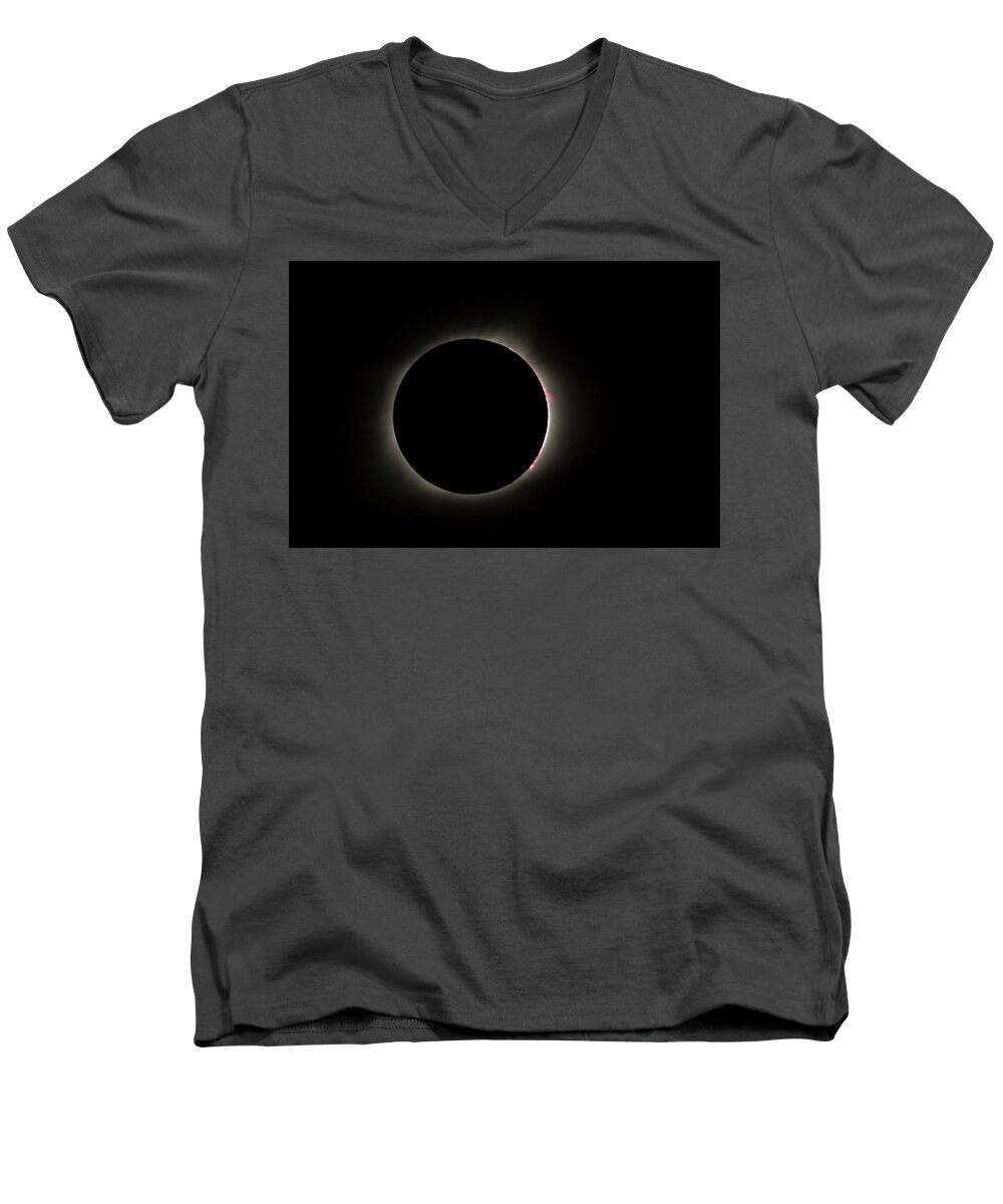 Eclipse Men's V-Neck T-Shirt featuring the photograph Total Eclipse Solar Flares by Paul Rebmann