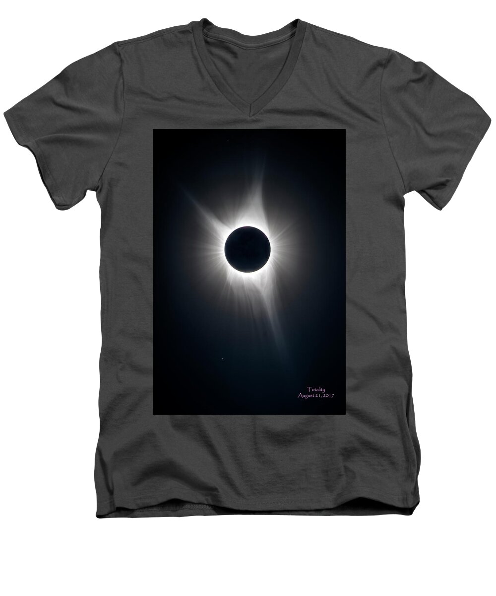 Solar Eclipse Men's V-Neck T-Shirt featuring the photograph Totality by Greg Norrell