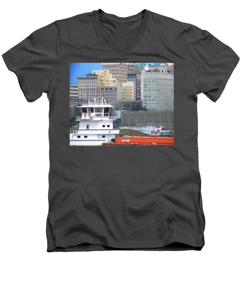 Tow Men's V-Neck T-Shirt featuring the digital art Towboat Robt G Stone at Memphis TN by Lizi Beard-Ward