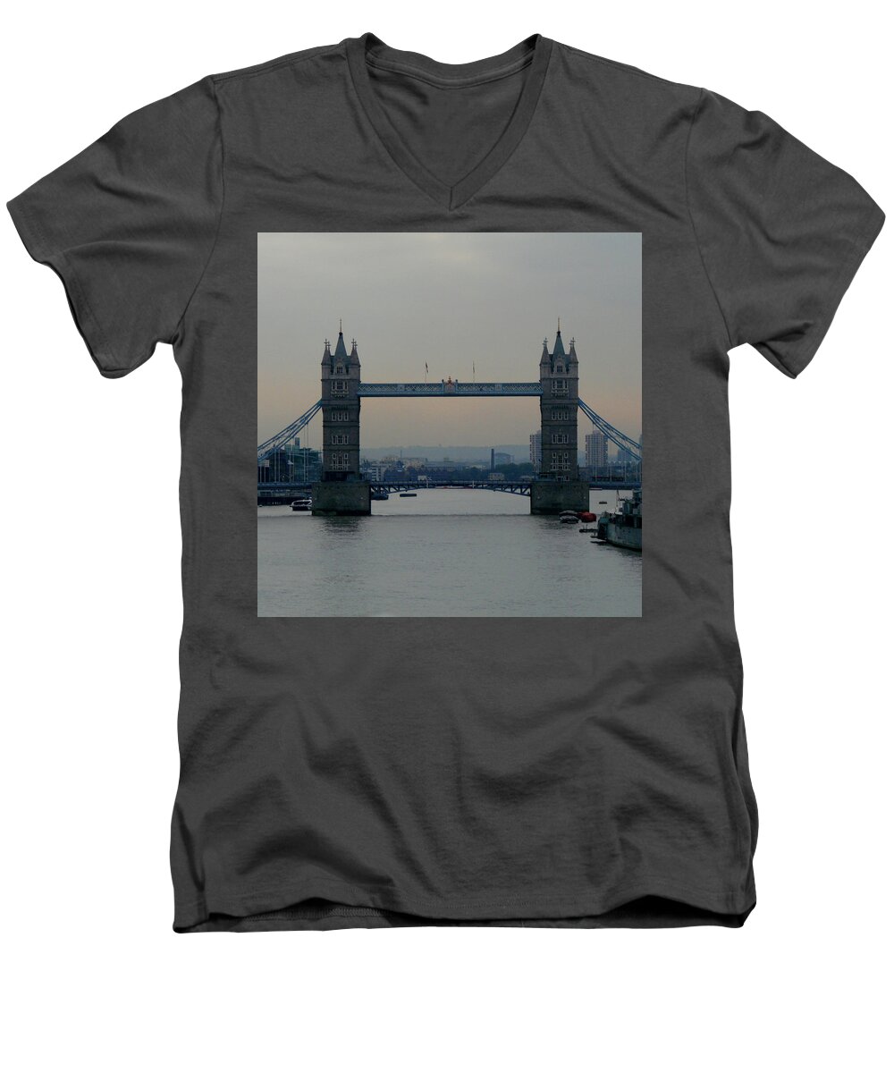 London Men's V-Neck T-Shirt featuring the photograph Tower Bridge, London by Misentropy