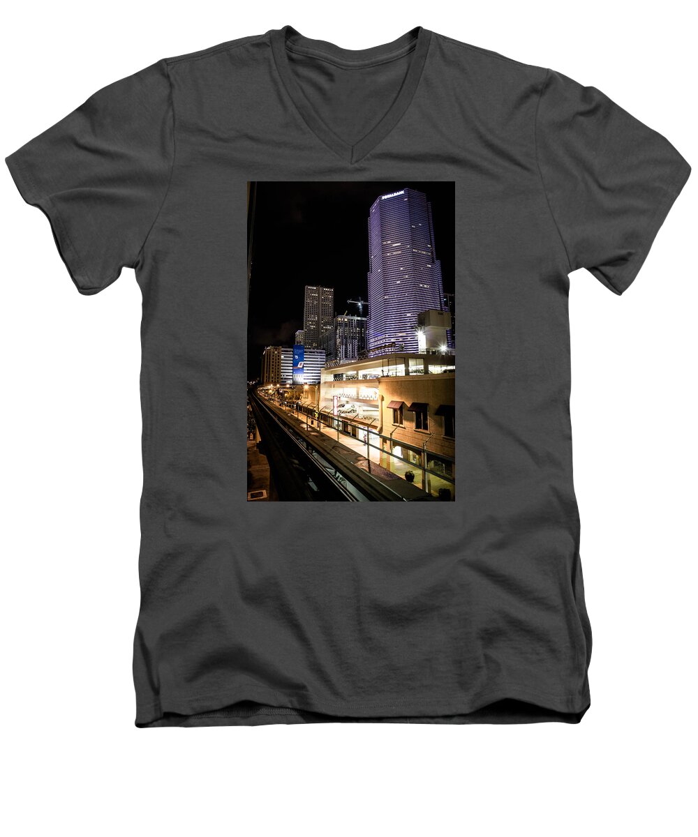 Miami Men's V-Neck T-Shirt featuring the photograph Train Station by Mike Dunn