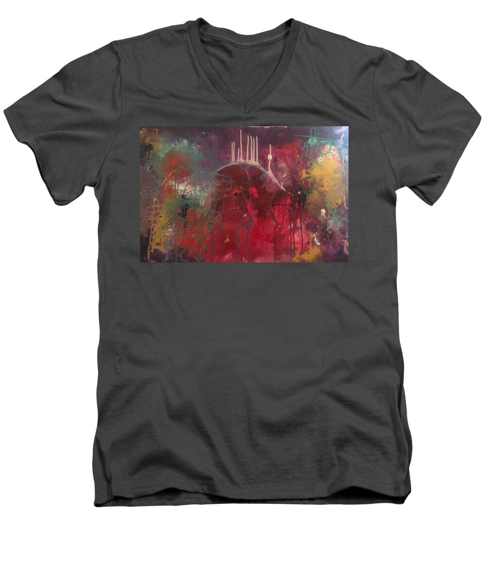 Abstract Painting Art Men's V-Neck T-Shirt featuring the painting Untitled by Crystal Stagg