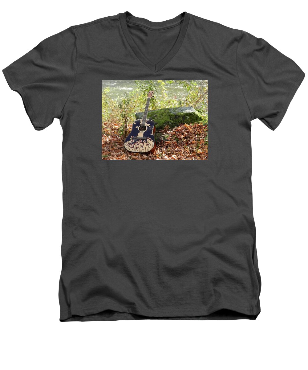 Guitar Men's V-Neck T-Shirt featuring the photograph Traveling Musician by Krys Whitney