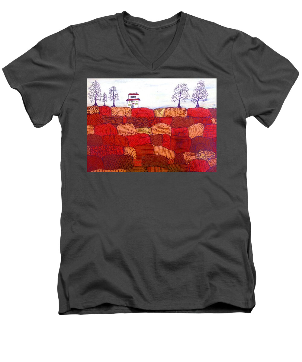 Farm Men's V-Neck T-Shirt featuring the painting Tree Farm by Wayne Potrafka