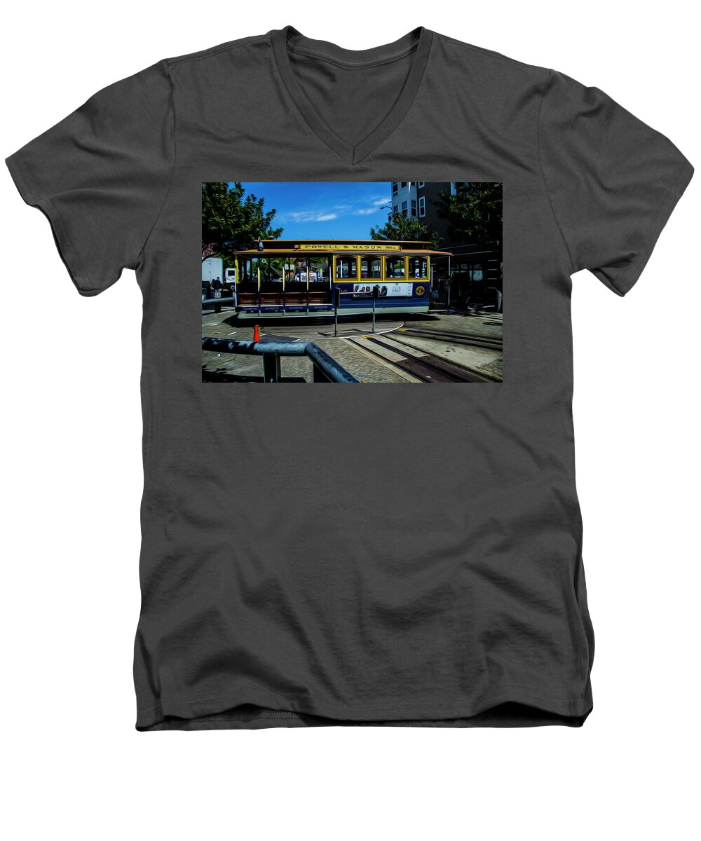 Trolley Men's V-Neck T-Shirt featuring the photograph Trolley car turn around by Stuart Manning
