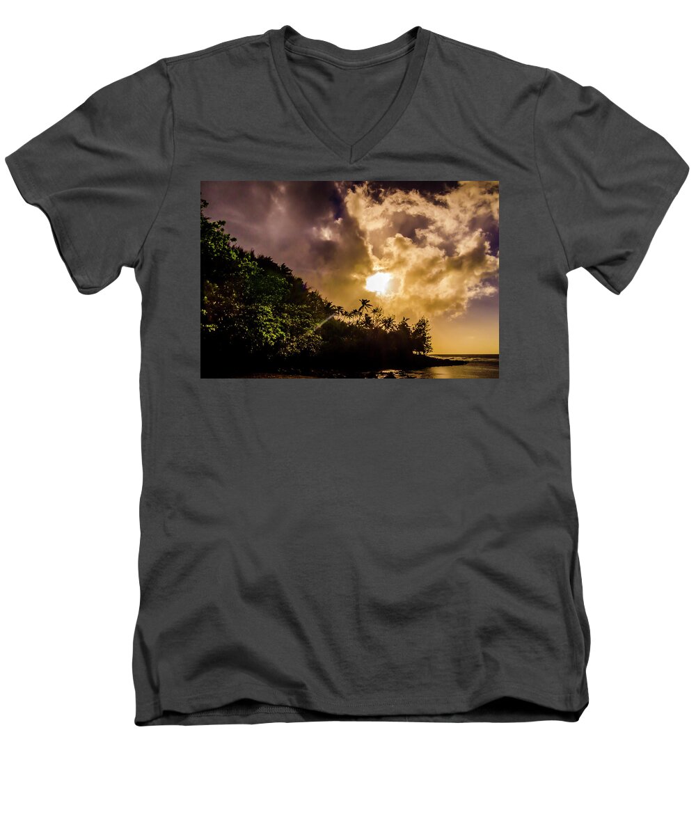 Sun Men's V-Neck T-Shirt featuring the photograph Tropical Sunset by Daniel Murphy
