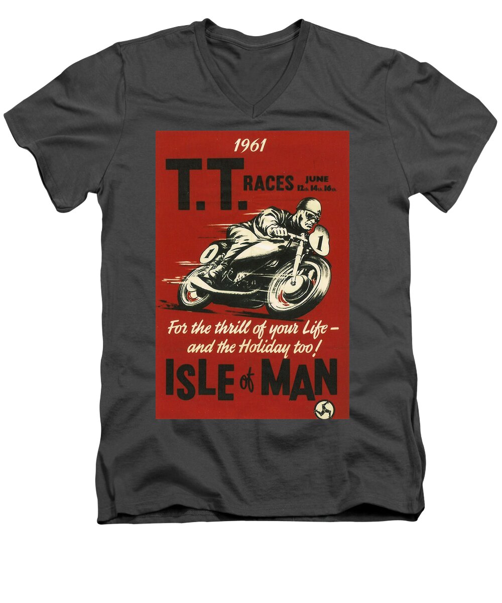 Tt Men's V-Neck T-Shirt featuring the digital art TT Races 1961 by Georgia Clare
