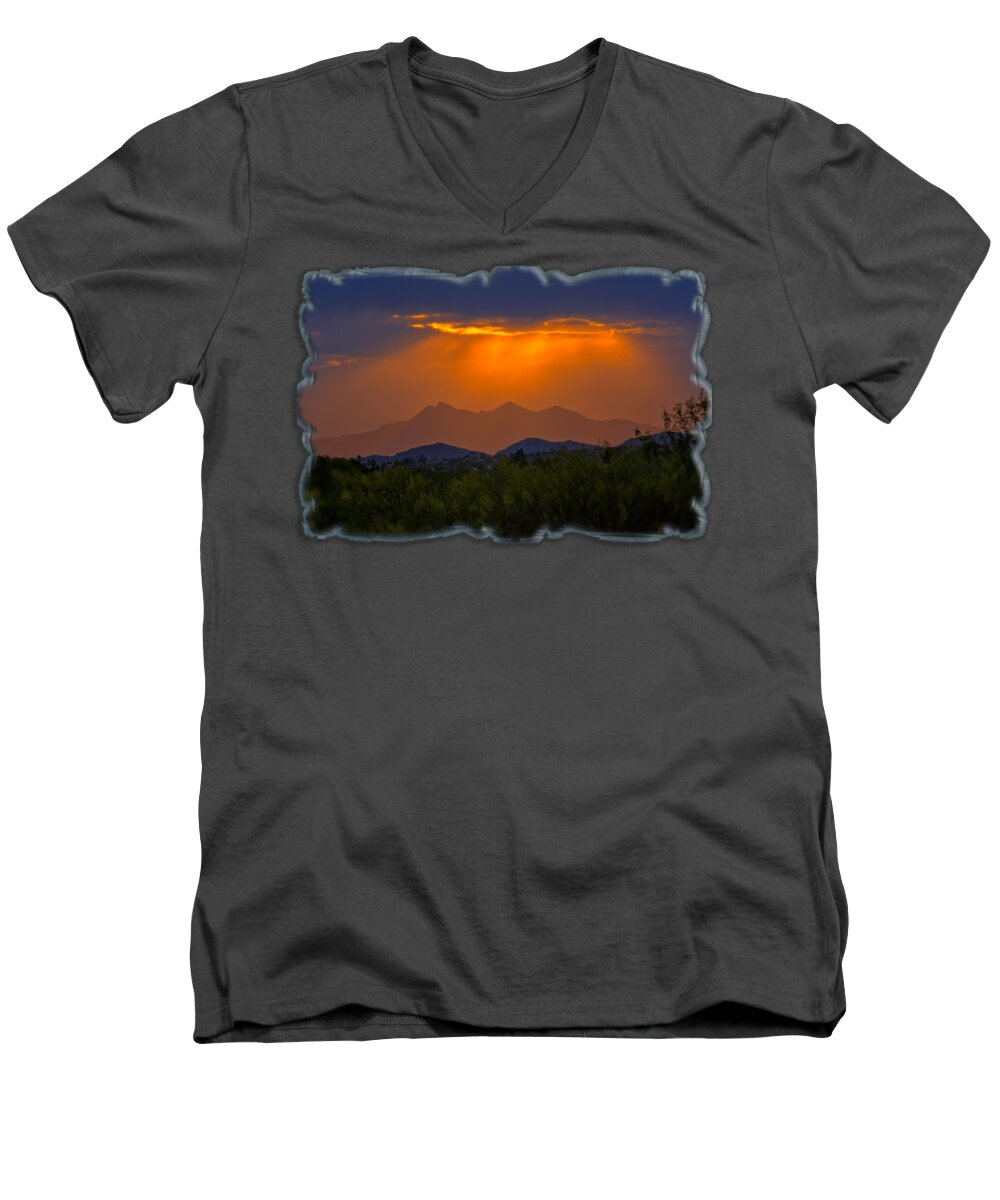 America Men's V-Neck T-Shirt featuring the photograph Tucson Mountains Sunset h29 by Mark Myhaver