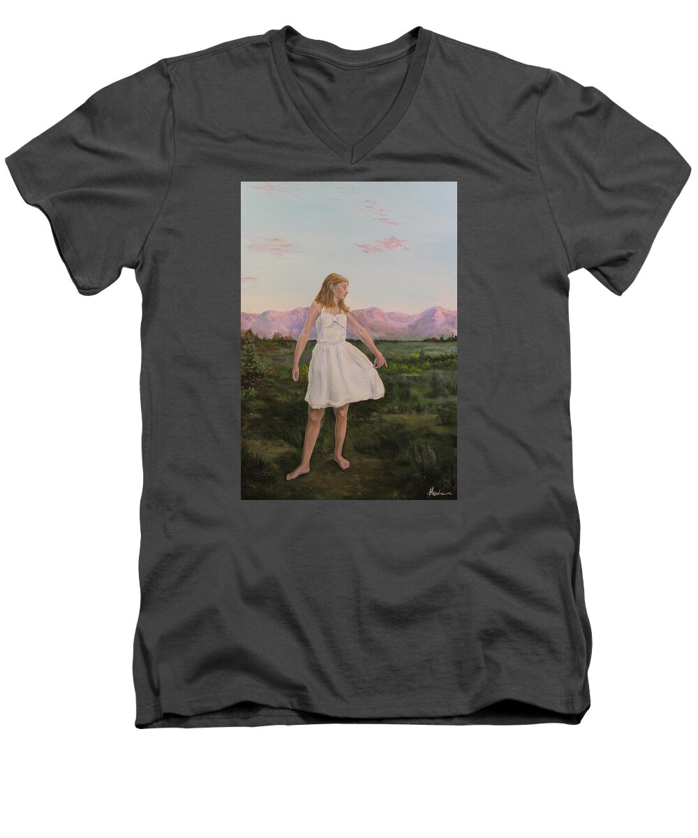 Landscape Men's V-Neck T-Shirt featuring the painting Tuesday's Child by James Andrews